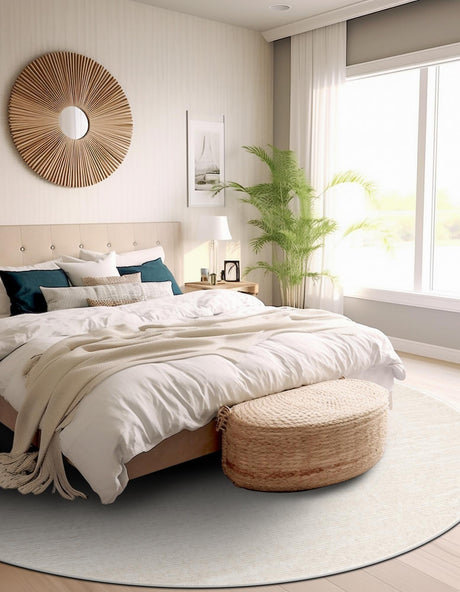 Ivory 6' 1 x 6' 1 Finsbury Round Area Rug 60% Polypropylene & 40% Polyester Contemporary Carpet for Living Rooms, Dining, Offices for Sale at Rug Engine