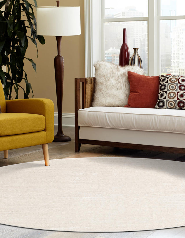 Ivory 10' x 10' Finsbury Round Area Rug 60% Polypropylene & 40% Polyester Contemporary Carpet for Living Rooms, Dining, Offices for Sale at Rug Engine
