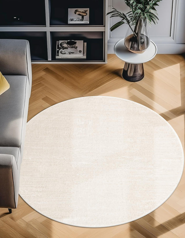 Ivory 10' x 10' Finsbury Round Area Rug 60% Polypropylene & 40% Polyester Contemporary Carpet for Living Rooms, Dining, Offices for Sale at Rug Engine