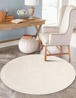 Ivory 4' 1 x 4' 1 Finsbury Round Area Rug 60% Polypropylene & 40% Polyester Contemporary Carpet for Living Rooms, Dining, Offices for Sale at Rug Engine