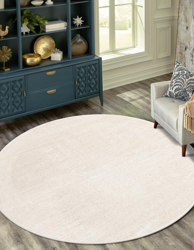 Ivory 4' 1 x 4' 1 Finsbury Round Area Rug 60% Polypropylene & 40% Polyester Contemporary Carpet for Living Rooms, Dining, Offices for Sale at Rug Engine