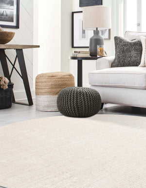 Ivory 6' 1 x 6' 1 Finsbury Round Area Rug 60% Polypropylene & 40% Polyester Contemporary Carpet for Living Rooms, Dining, Offices for Sale at Rug Engine