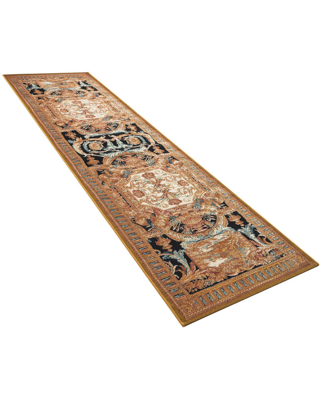 Black Gold Brown 2' 7 x 10' Outdoor Traditional Runner Area Rug Weather Resistant for Patio, Deck, Terrace, Balcony, Porch Classical Design Outside Carpet for Sale at Rug Engine