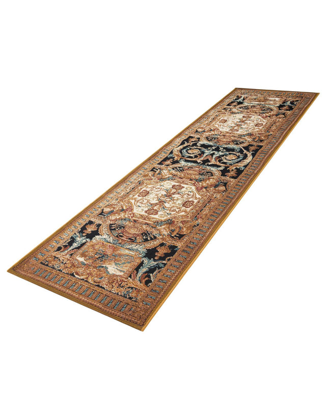 Black Gold Brown 2' 7 x 10' Outdoor Traditional Runner Area Rug Weather Resistant for Patio, Deck, Terrace, Balcony, Porch Classical Design Outside Carpet for Sale at Rug Engine