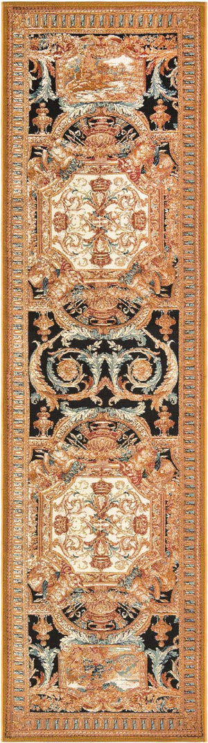 Black Gold Brown 2' 7 x 10' Outdoor Traditional Runner Area Rug Weather Resistant for Patio, Deck, Terrace, Balcony, Porch Classical Design Outside Carpet for Sale at Rug Engine