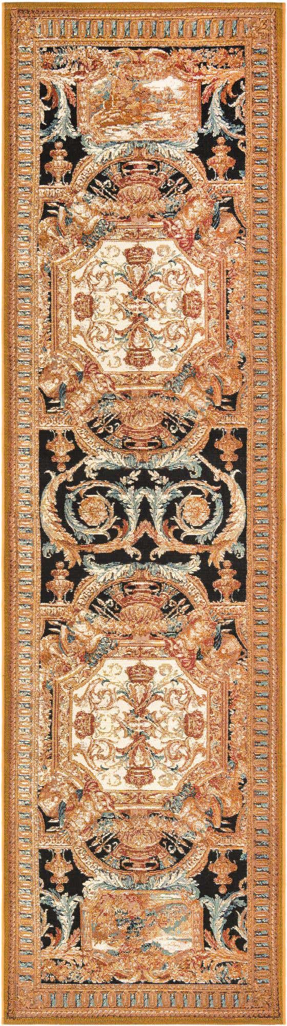 Black Gold Brown 2' 7 x 10' Outdoor Traditional Runner Area Rug Weather Resistant for Patio, Deck, Terrace, Balcony, Porch Classical Design Outside Carpet for Sale at Rug Engine