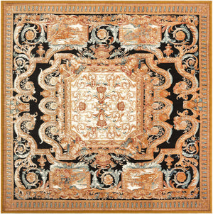 Black Gold Brown 10' x 10' Outdoor Traditional Square Area Rug Weather Resistant for Patio, Deck, Terrace, Balcony, Porch Classical Design Outside Carpet for Sale at Rug Engine