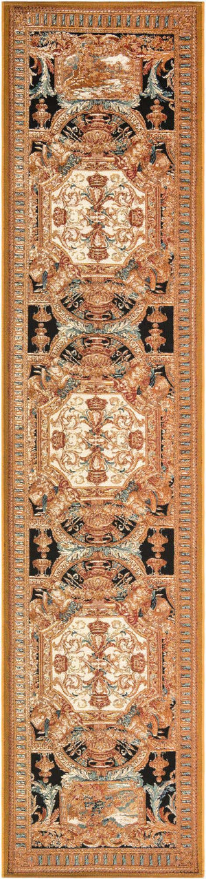 Black Gold Brown 2' 7 x 12' Outdoor Traditional Runner Area Rug Weather Resistant for Patio, Deck, Terrace, Balcony, Porch Classical Design Outside Carpet for Sale at Rug Engine