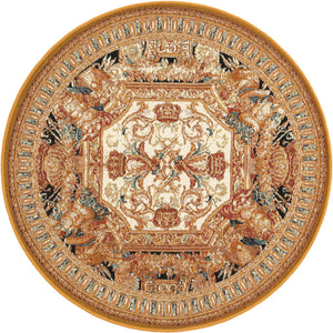 Black Gold Brown 3' 3 x 3' 3 Outdoor Traditional Round Area Rug Weather Resistant for Patio, Deck, Terrace, Balcony, Porch Classical Design Outside Carpet for Sale at Rug Engine