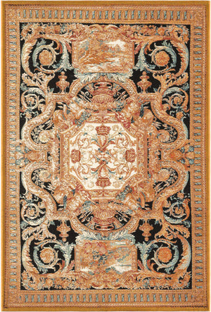 Black Gold Brown 4' 1 x 6' 1 Outdoor Traditional Rectangle Area Rug Weather Resistant for Patio, Deck, Terrace, Balcony, Porch Classical Design Outside Carpet for Sale at Rug Engine