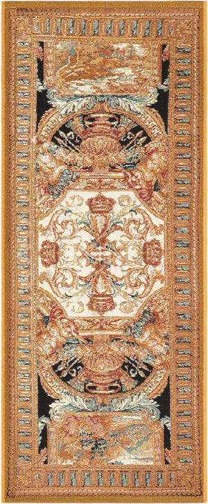 Black Gold Brown 2' x 5' 1 Outdoor Traditional Runner Area Rug Weather Resistant for Patio, Deck, Terrace, Balcony, Porch Classical Design Outside Carpet for Sale at Rug Engine