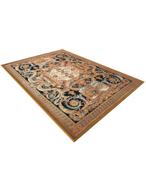 Black Gold Brown 5' 3 x 7' 1 Outdoor Traditional Rectangle Area Rug Weather Resistant for Patio, Deck, Terrace, Balcony, Porch Classical Design Outside Carpet for Sale at Rug Engine