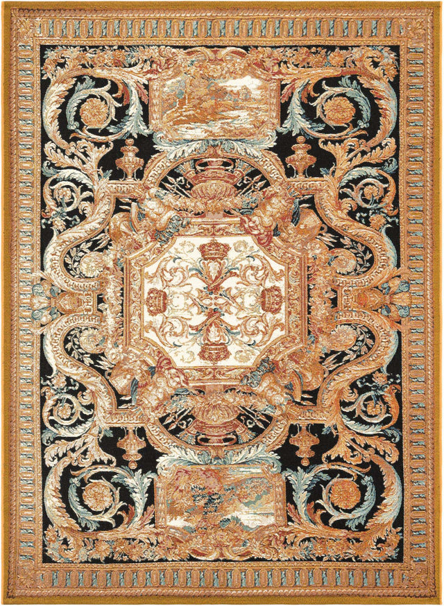 Black Gold Brown 5' 3 x 7' 1 Outdoor Traditional Rectangle Area Rug Weather Resistant for Patio, Deck, Terrace, Balcony, Porch Classical Design Outside Carpet for Sale at Rug Engine