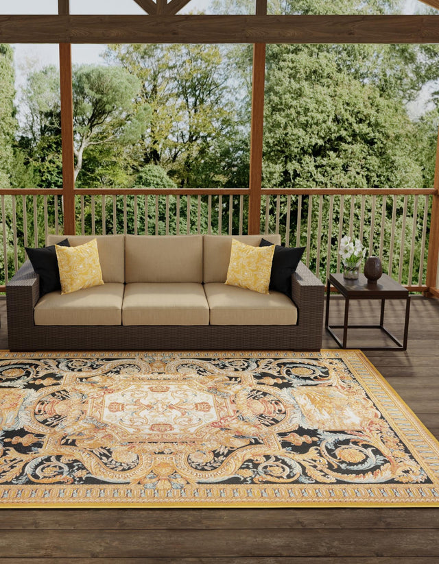Black Gold Brown 2' x 3' 1 Outdoor Traditional Rectangle Area Rug Weather Resistant for Patio, Deck, Terrace, Balcony, Porch Classical Design Outside Carpet for Sale at Rug Engine