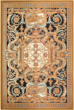 Black Gold Brown 5' 3 x 8' Outdoor Traditional Rectangle Area Rug Weather Resistant for Patio, Deck, Terrace, Balcony, Porch Classical Design Outside Carpet for Sale at Rug Engine