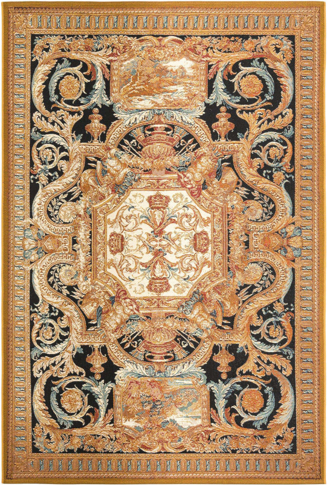 Black Gold Brown 5' 3 x 8' Outdoor Traditional Rectangle Area Rug Weather Resistant for Patio, Deck, Terrace, Balcony, Porch Classical Design Outside Carpet for Sale at Rug Engine