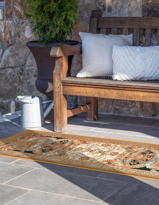 Black Gold Brown 2' 7 x 12' Outdoor Traditional Runner Area Rug Weather Resistant for Patio, Deck, Terrace, Balcony, Porch Classical Design Outside Carpet for Sale at Rug Engine