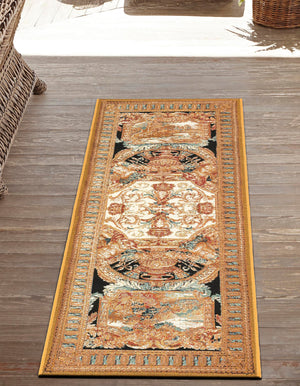 Black Gold Brown 2' 7 x 10' Outdoor Traditional Runner Area Rug Weather Resistant for Patio, Deck, Terrace, Balcony, Porch Classical Design Outside Carpet for Sale at Rug Engine