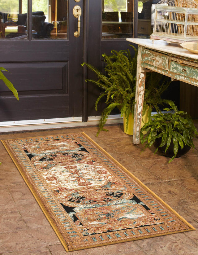 Black Gold Brown 2' 7 x 10' Outdoor Traditional Runner Area Rug Weather Resistant for Patio, Deck, Terrace, Balcony, Porch Classical Design Outside Carpet for Sale at Rug Engine