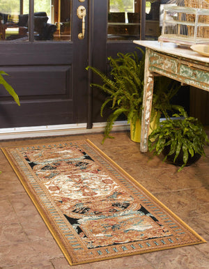 Black Gold Brown 2' x 8' Outdoor Traditional Runner Area Rug Weather Resistant for Patio, Deck, Terrace, Balcony, Porch Classical Design Outside Carpet for Sale at Rug Engine