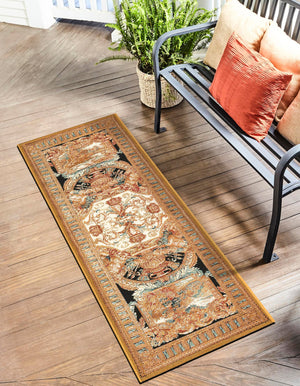Black Gold Brown 2' x 8' Outdoor Traditional Runner Area Rug Weather Resistant for Patio, Deck, Terrace, Balcony, Porch Classical Design Outside Carpet for Sale at Rug Engine