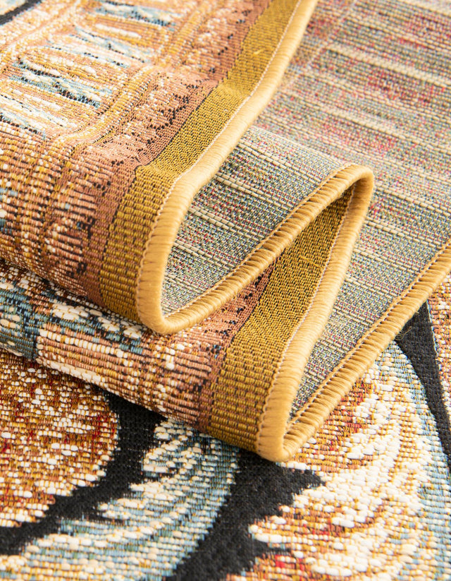 Black Gold Brown 2' 7 x 10' Outdoor Traditional Runner Area Rug Weather Resistant for Patio, Deck, Terrace, Balcony, Porch Classical Design Outside Carpet for Sale at Rug Engine