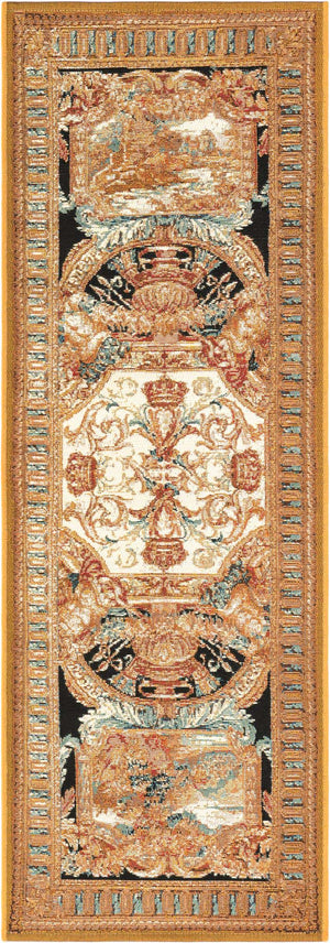 Black Gold Brown 2' x 6' 1 Outdoor Traditional Runner Area Rug Weather Resistant for Patio, Deck, Terrace, Balcony, Porch Classical Design Outside Carpet for Sale at Rug Engine