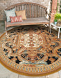 Black Gold Brown 7' 10 x 7' 10 Outdoor Traditional Round Area Rug Weather Resistant for Patio, Deck, Terrace, Balcony, Porch Classical Design Outside Carpet for Sale at Rug Engine