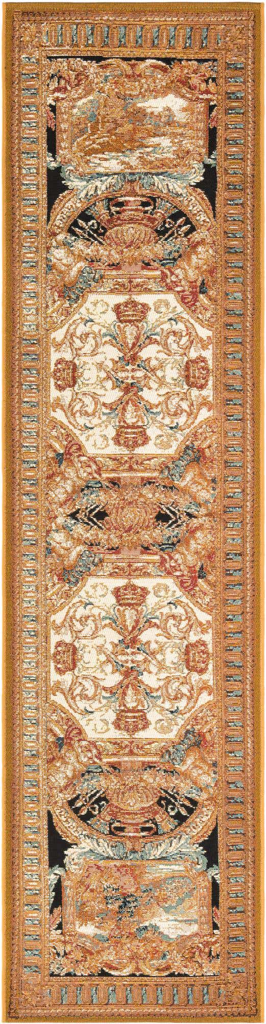Black Gold Brown 2' x 8' Outdoor Traditional Runner Area Rug Weather Resistant for Patio, Deck, Terrace, Balcony, Porch Classical Design Outside Carpet for Sale at Rug Engine
