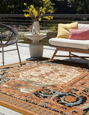 Black Gold Brown 7' 10 x 7' 10 Outdoor Traditional Square Area Rug Weather Resistant for Patio, Deck, Terrace, Balcony, Porch Classical Design Outside Carpet for Sale at Rug Engine
