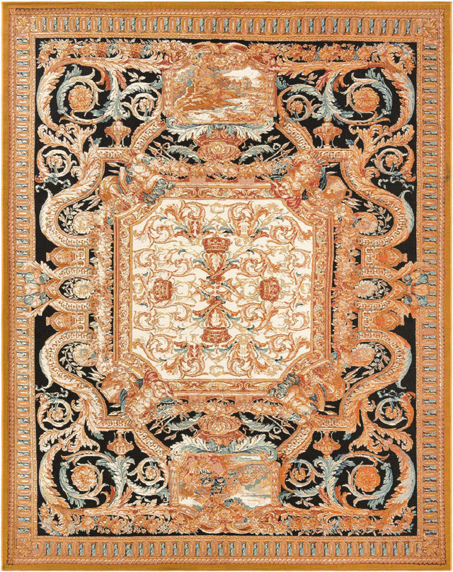 Black Gold Brown 7' 10 x 10' Outdoor Traditional Rectangle Area Rug Weather Resistant for Patio, Deck, Terrace, Balcony, Porch Classical Design Outside Carpet for Sale at Rug Engine