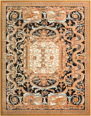 Black Gold Brown 9' x 12' Outdoor Traditional Rectangle Area Rug Weather Resistant for Patio, Deck, Terrace, Balcony, Porch Classical Design Outside Carpet for Sale at Rug Engine