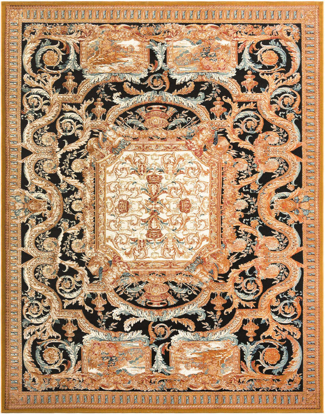 Black Gold Brown 9' x 12' Outdoor Traditional Rectangle Area Rug Weather Resistant for Patio, Deck, Terrace, Balcony, Porch Classical Design Outside Carpet for Sale at Rug Engine