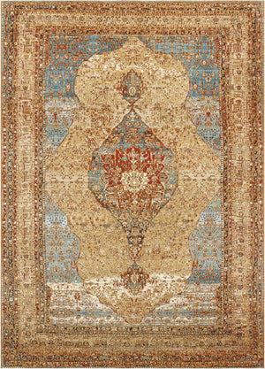 Blue and Light Brown 10' x 14' 1 Outdoor Traditional Rectangle Area Rug Weather Resistant for Patio, Deck, Terrace, Balcony, Porch Classical Design Outside Carpet for Sale at Rug Engine