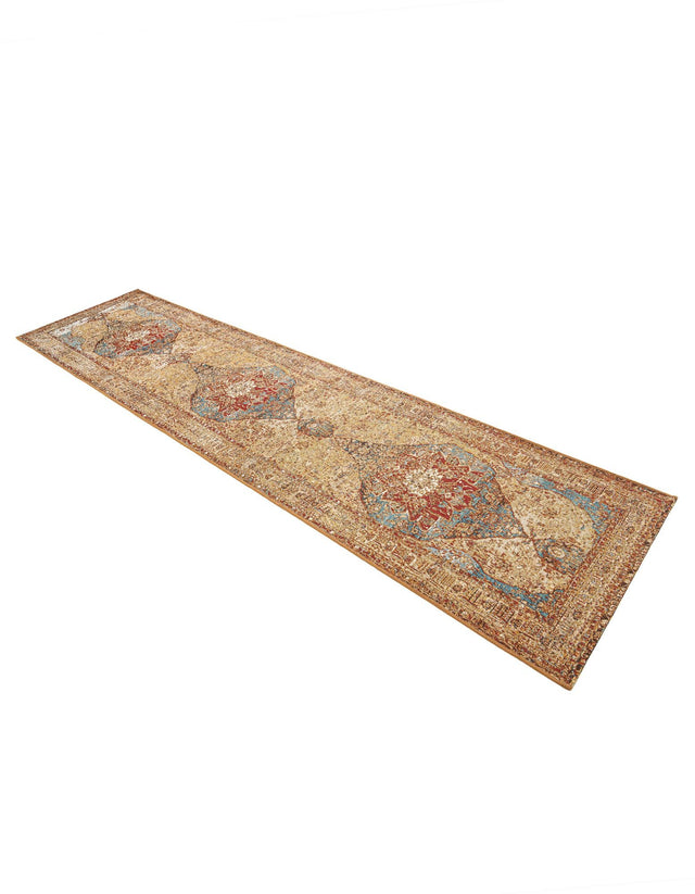 Blue and Light Brown 2' 7 x 12' Outdoor Traditional Runner Area Rug Weather Resistant for Patio, Deck, Terrace, Balcony, Porch Classical Design Outside Carpet for Sale at Rug Engine