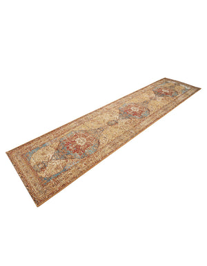 Blue and Light Brown 2' 7 x 12' Outdoor Traditional Runner Area Rug Weather Resistant for Patio, Deck, Terrace, Balcony, Porch Classical Design Outside Carpet for Sale at Rug Engine