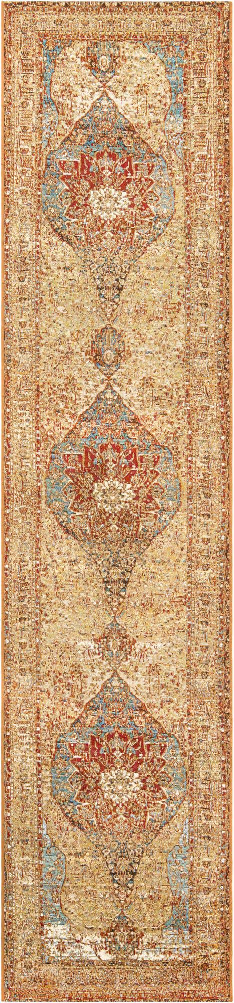 Blue and Light Brown 2' 7 x 12' Outdoor Traditional Runner Area Rug Weather Resistant for Patio, Deck, Terrace, Balcony, Porch Classical Design Outside Carpet for Sale at Rug Engine