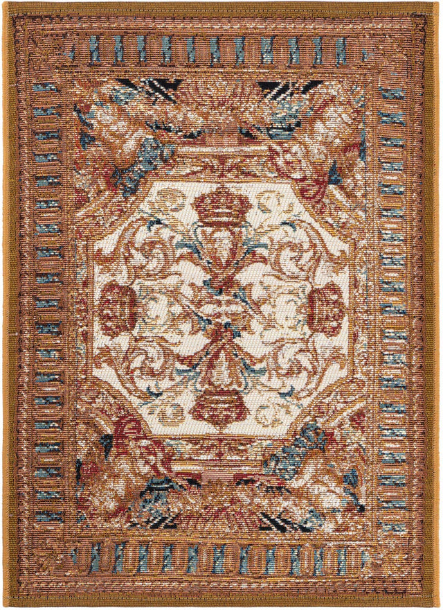 Blue and Light Brown 2' x 3' 1 Outdoor Traditional Rectangle Area Rug Weather Resistant for Patio, Deck, Terrace, Balcony, Porch Classical Design Outside Carpet for Sale at Rug Engine