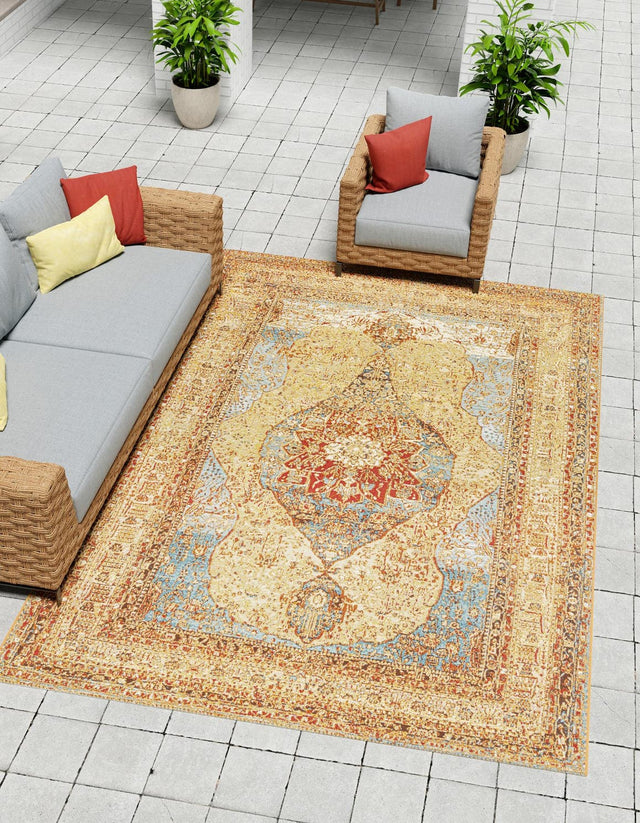 Blue and Light Brown 2' x 3' 1 Outdoor Traditional Rectangle Area Rug Weather Resistant for Patio, Deck, Terrace, Balcony, Porch Classical Design Outside Carpet for Sale at Rug Engine
