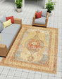 Blue and Light Brown 7' 10 x 10' Outdoor Traditional Rectangle Area Rug Weather Resistant for Patio, Deck, Terrace, Balcony, Porch Classical Design Outside Carpet for Sale at Rug Engine