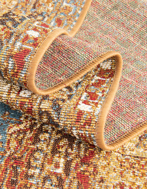 Blue and Light Brown 4' 1 x 6' 1 Outdoor Traditional Rectangle Area Rug Weather Resistant for Patio, Deck, Terrace, Balcony, Porch Classical Design Outside Carpet for Sale at Rug Engine