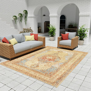 Blue and Light Brown 2' x 3' 1 Outdoor Traditional Rectangle Area Rug Weather Resistant for Patio, Deck, Terrace, Balcony, Porch Classical Design Outside Carpet for Sale at Rug Engine