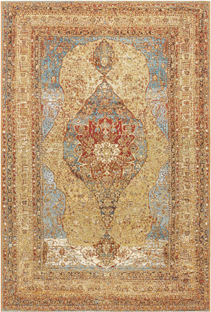 Blue and Light Brown 5' 3 x 8' Outdoor Traditional Rectangle Area Rug Weather Resistant for Patio, Deck, Terrace, Balcony, Porch Classical Design Outside Carpet for Sale at Rug Engine