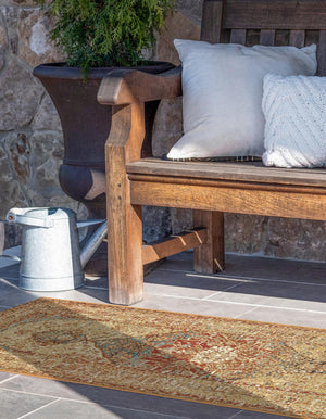 Blue and Light Brown 2' 7 x 10' Outdoor Traditional Runner Area Rug Weather Resistant for Patio, Deck, Terrace, Balcony, Porch Classical Design Outside Carpet for Sale at Rug Engine