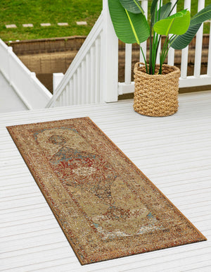 Blue and Light Brown 2' 7 x 10' Outdoor Traditional Runner Area Rug Weather Resistant for Patio, Deck, Terrace, Balcony, Porch Classical Design Outside Carpet for Sale at Rug Engine