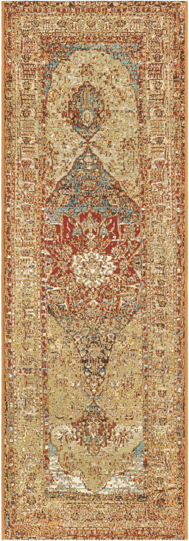 Blue and Light Brown 2' x 6' 1 Outdoor Traditional Runner Area Rug Weather Resistant for Patio, Deck, Terrace, Balcony, Porch Classical Design Outside Carpet for Sale at Rug Engine