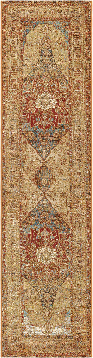 Blue and Light Brown 2' x 8' Outdoor Traditional Runner Area Rug Weather Resistant for Patio, Deck, Terrace, Balcony, Porch Classical Design Outside Carpet for Sale at Rug Engine