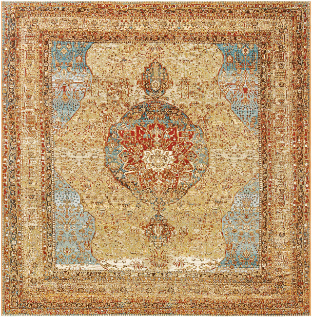 Blue and Light Brown 7' 10 x 7' 10 Outdoor Traditional Square Area Rug Weather Resistant for Patio, Deck, Terrace, Balcony, Porch Classical Design Outside Carpet for Sale at Rug Engine