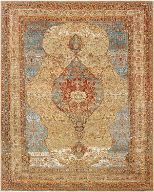 Blue and Light Brown 7' 10 x 10' Outdoor Traditional Rectangle Area Rug Weather Resistant for Patio, Deck, Terrace, Balcony, Porch Classical Design Outside Carpet for Sale at Rug Engine