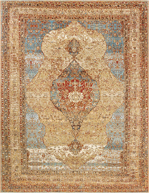Blue and Light Brown 9' x 12' Outdoor Traditional Rectangle Area Rug Weather Resistant for Patio, Deck, Terrace, Balcony, Porch Classical Design Outside Carpet for Sale at Rug Engine